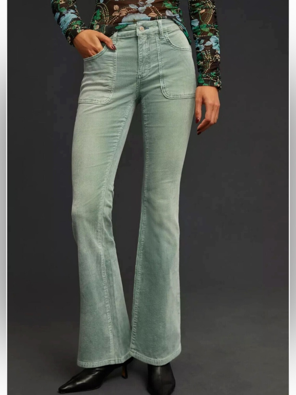 Anthropologie Pilero The Icon Corduroy Flare Low Rise Pants Green Size 25